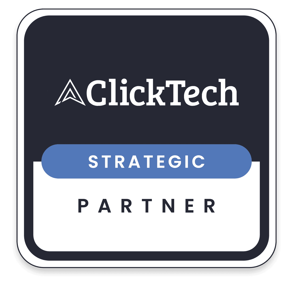 ClickTech strategic partner badge with logo and text.