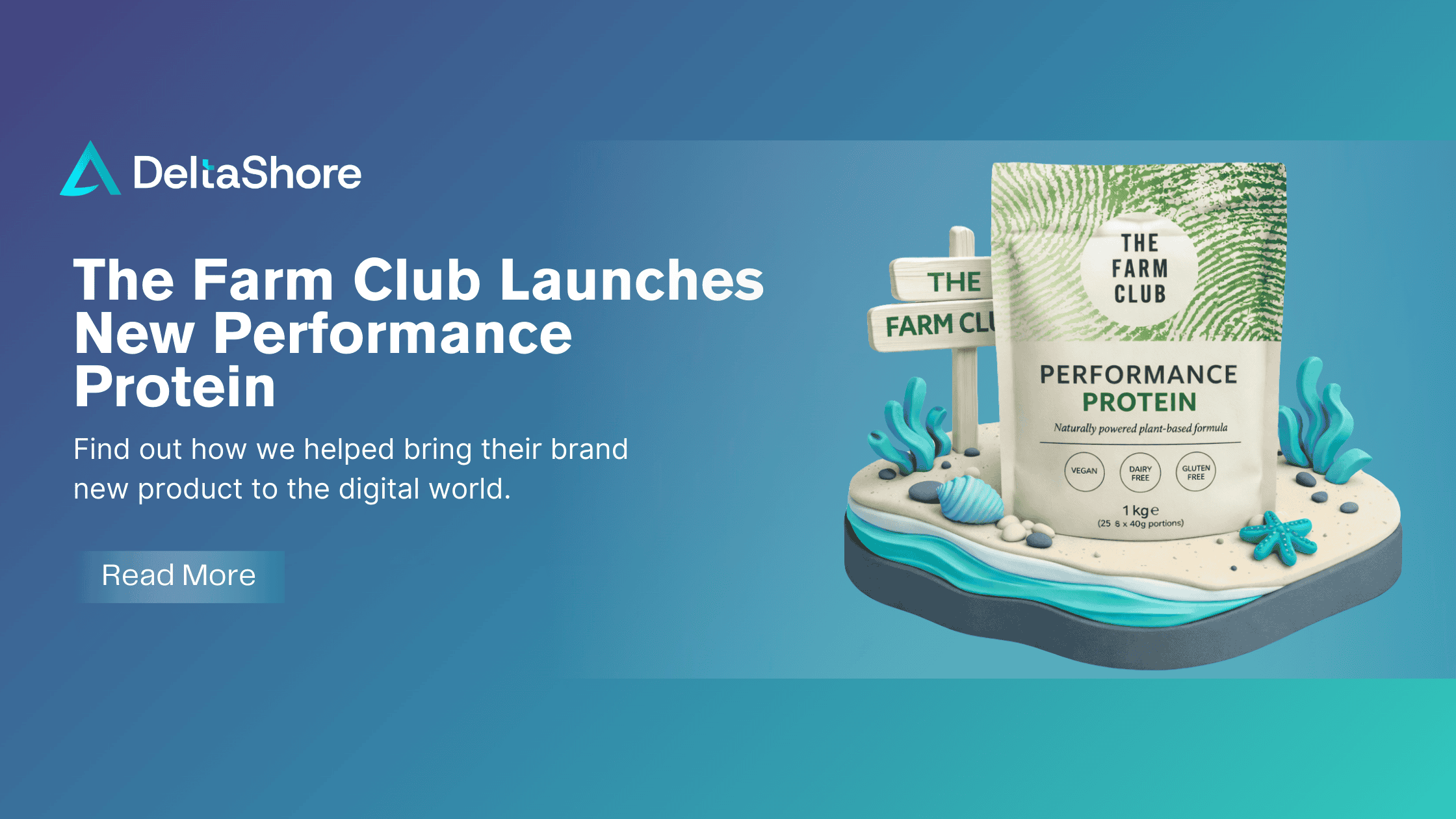 New Farm Club Performance Protein packaging with tropical-themed design.