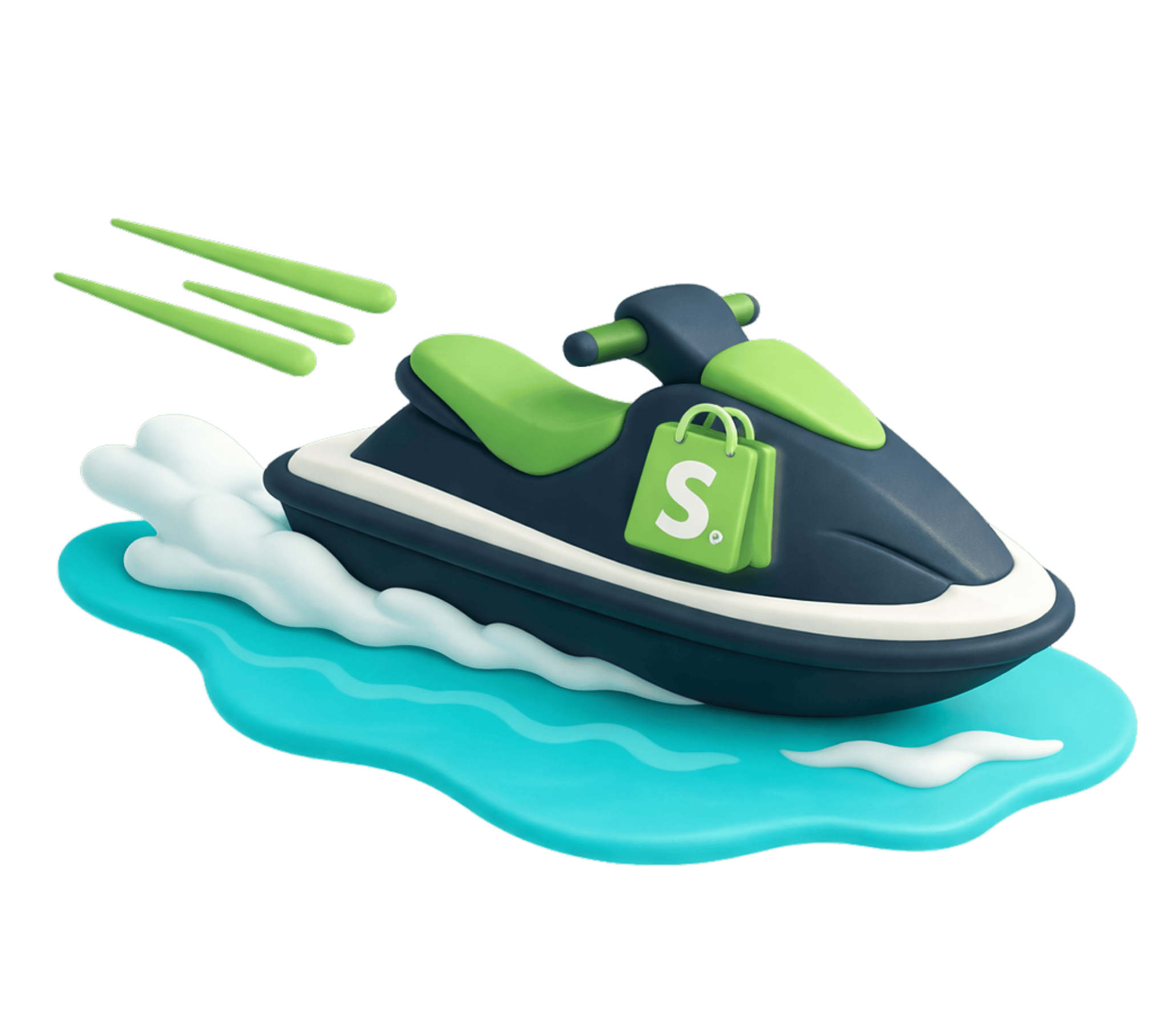 cropped-DeltaShore-Organics-3.png Jet ski with Shopify logo, symbolising fast e-commerce solutions and online retail success.
